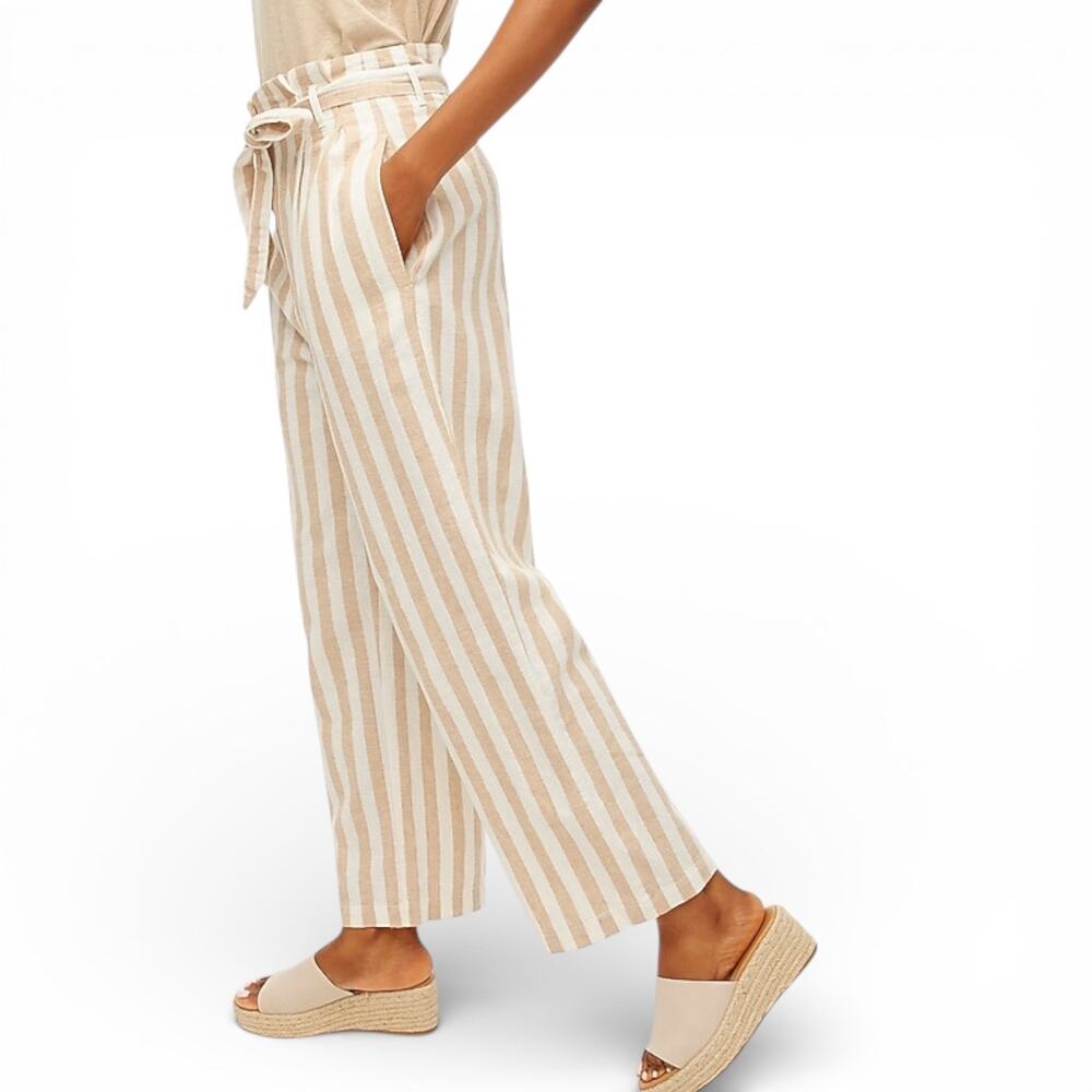 J.Crew Striped Linen Cotton Paperbag Pants Women's Cropped Coastal Chic- Size 10 - Picture 2 of 10